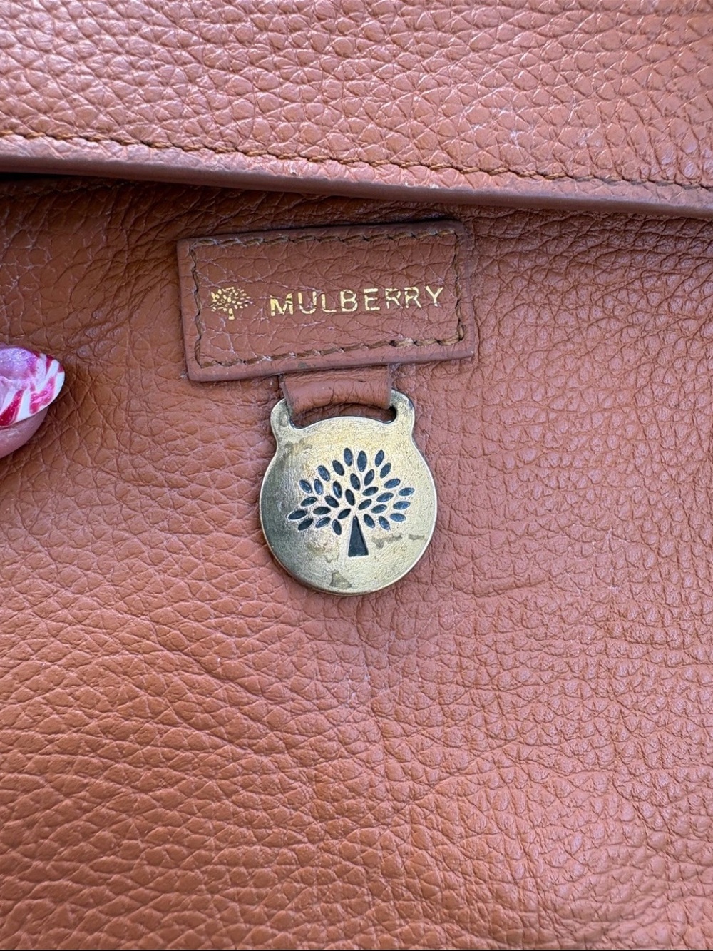 Mulberry Orange-Tan Pebbled Leather Satchel with Buckle Pockets - Picture 14 of 16